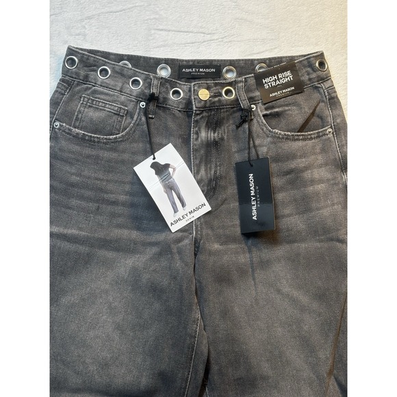 Ashley Mason Denim - NWT Ashley Mason Premium Jeans Women's Grommets 7/28 Gray High Rise‎ Straight